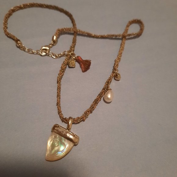 KENDRA SCOTT 14k Gold-Plated Carved Abalone Shark Tooth Cord-Wrapped Necklace - Picture 2 of 3